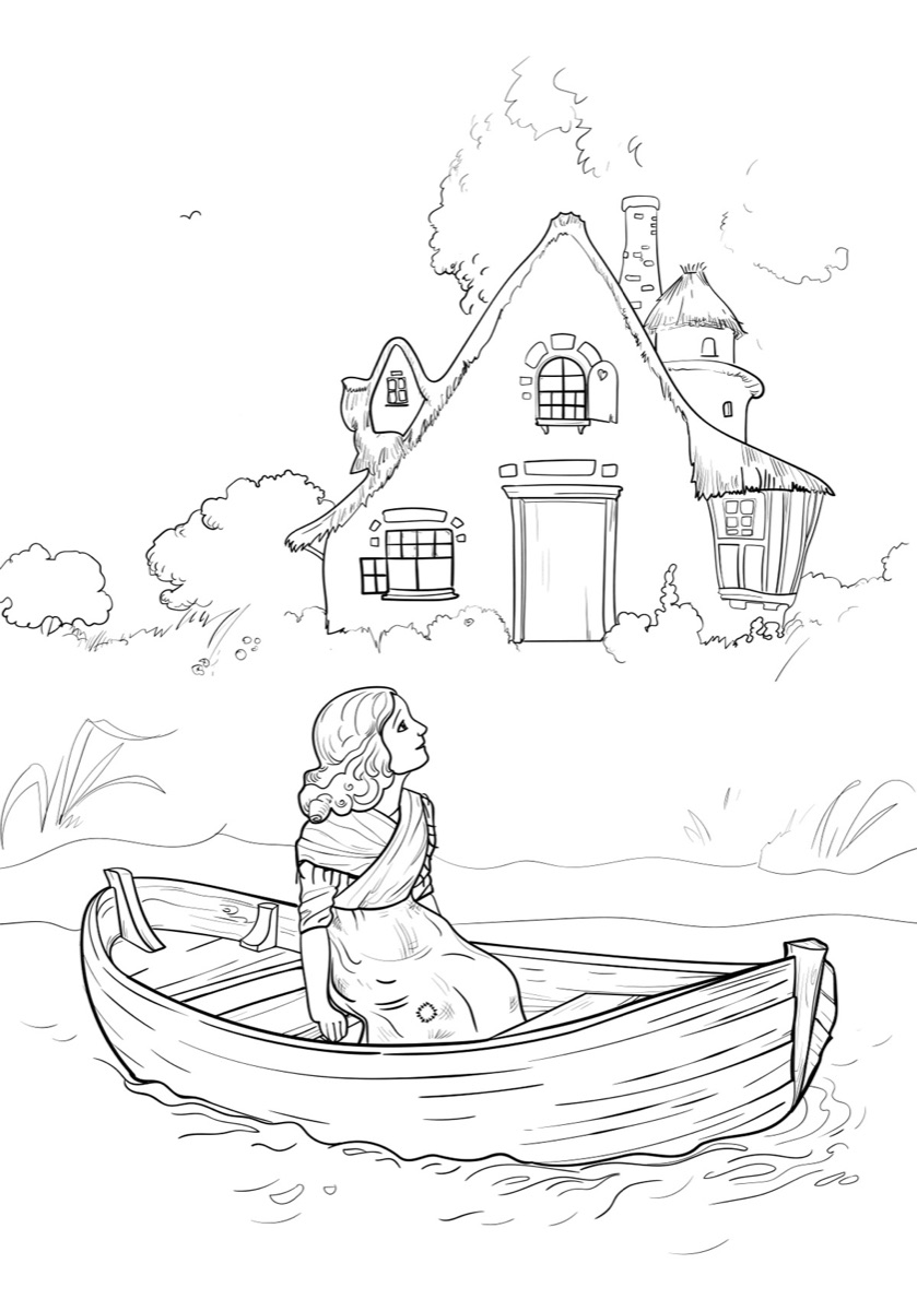 Coloring page: Gerda in the boat