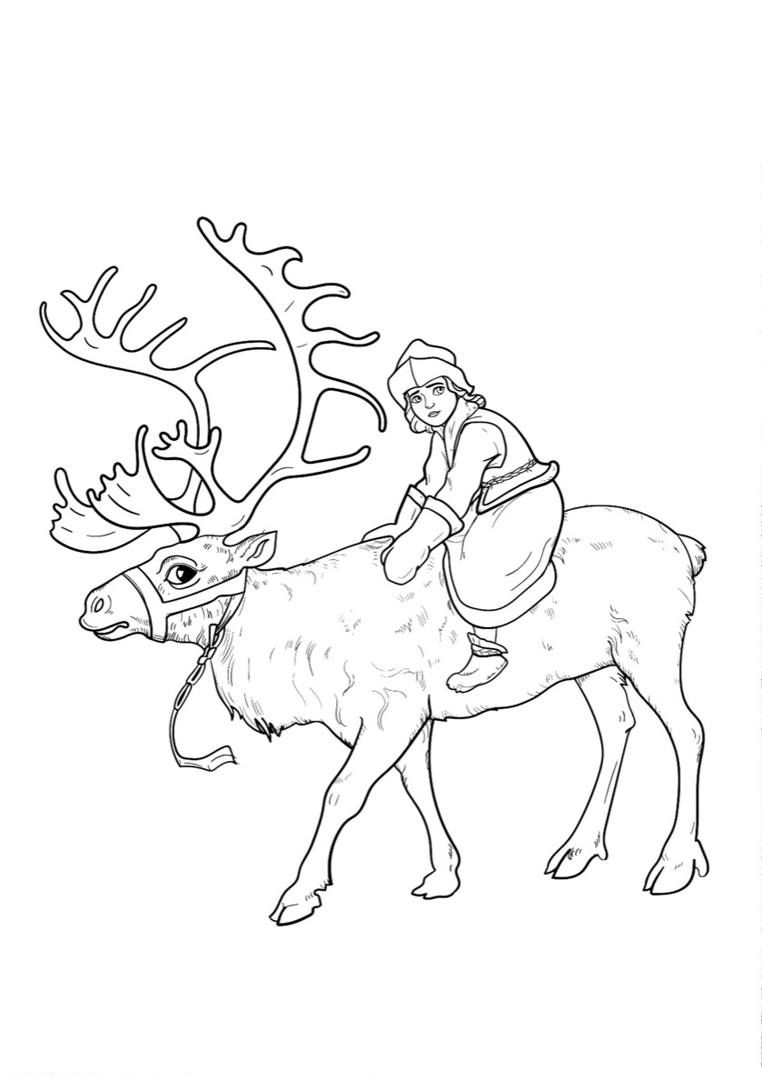 Coloring page: On the reindeer