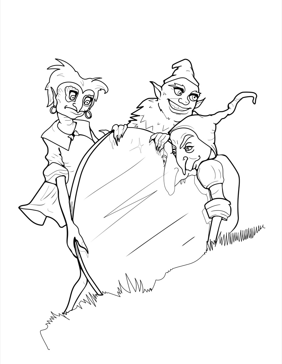 Coloring page: The trolls with the mirror