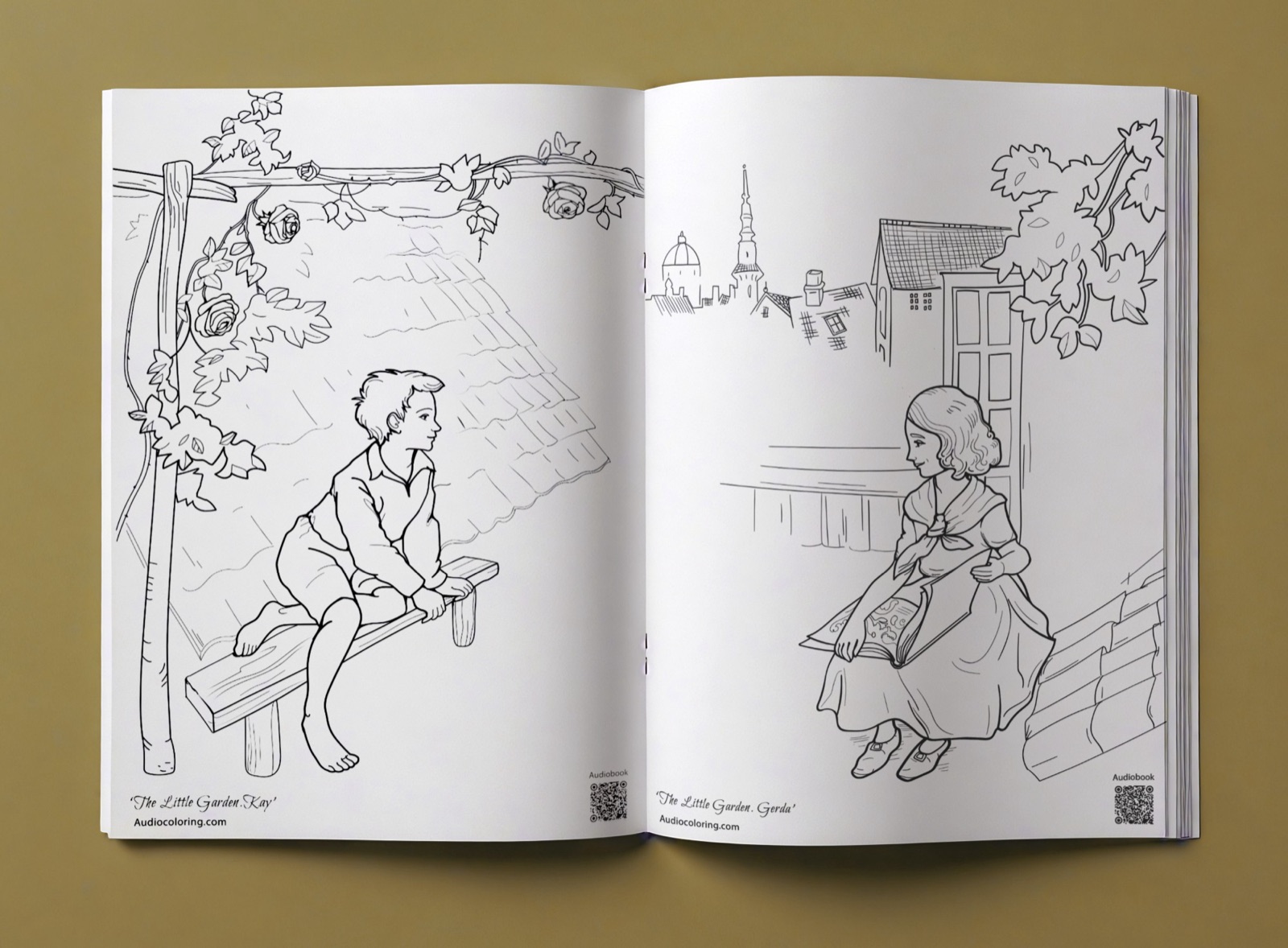 The book open: Kay and Gerda in their little rooftop gardens